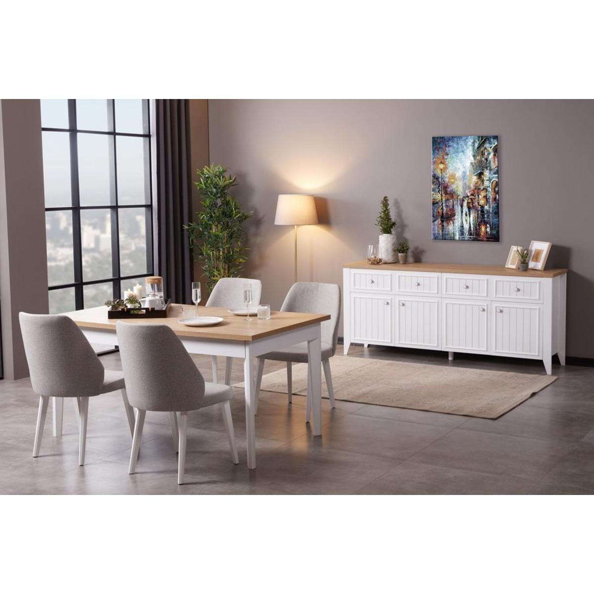 Lorin 4-6 Seat Fixed Dining Table, Light Wood & White – image 10