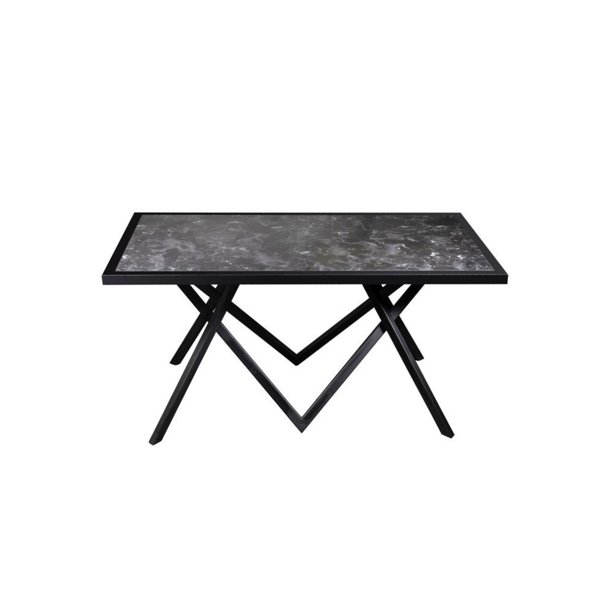 Bianca 4-6 Seat Fixed Dining Table, Black (Marble Effect) & Black – image 2