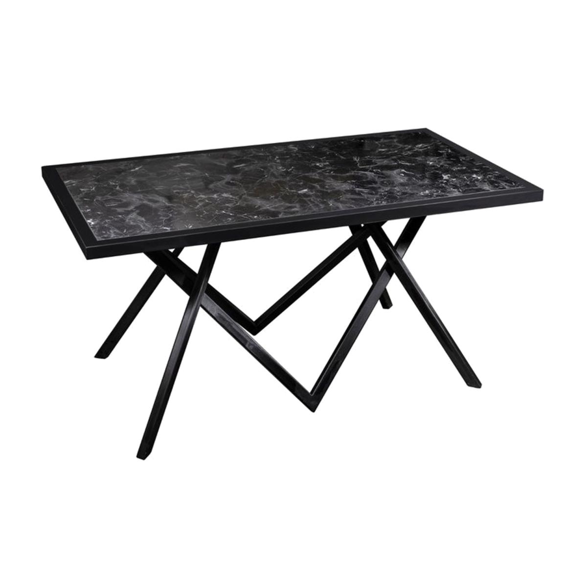 Bianca 4-6 Seat Fixed Dining Table, Black (Marble Effect) & Black – image 1