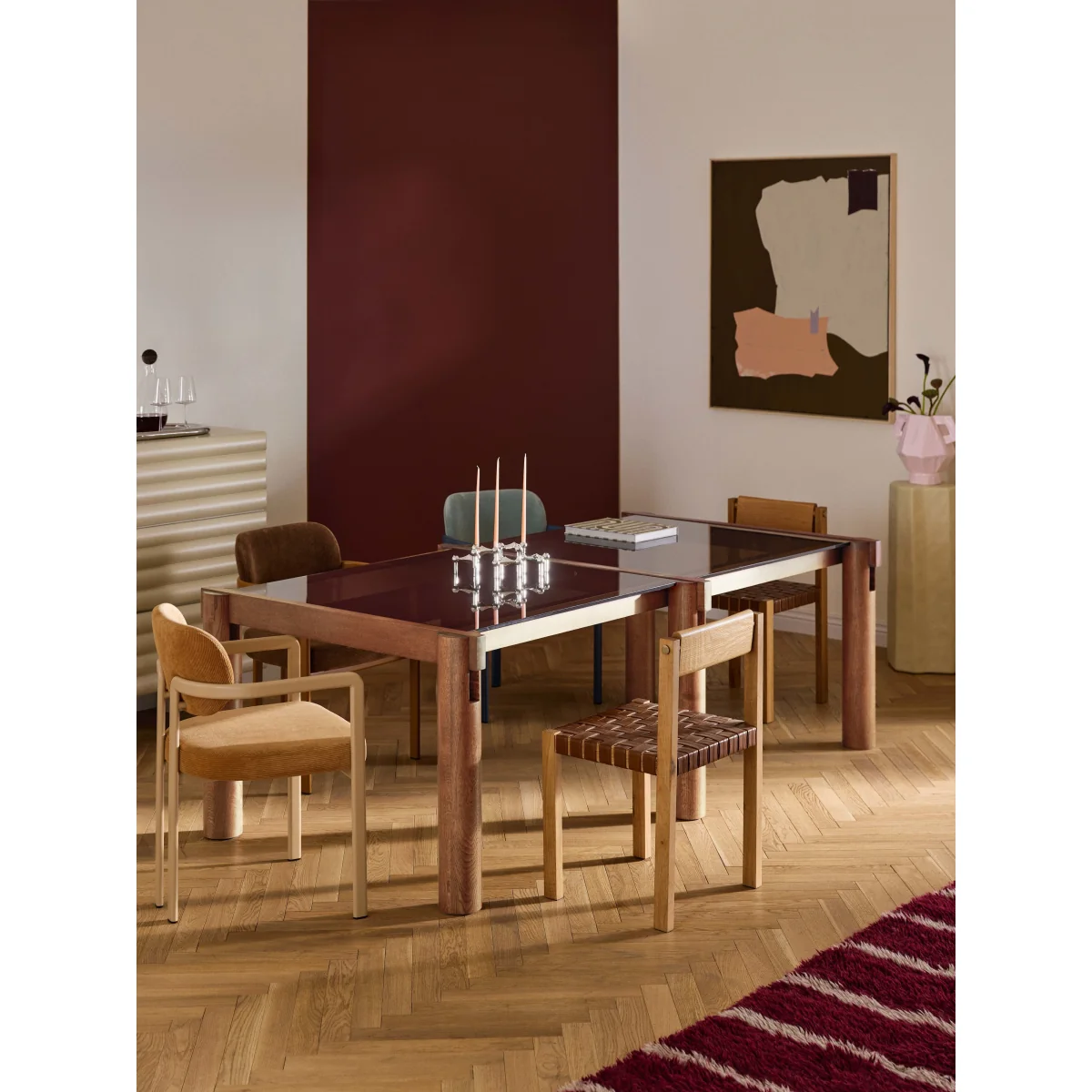 Oak Wood Dining Table Rory with Glass Tabletop, in various sizes – image 6