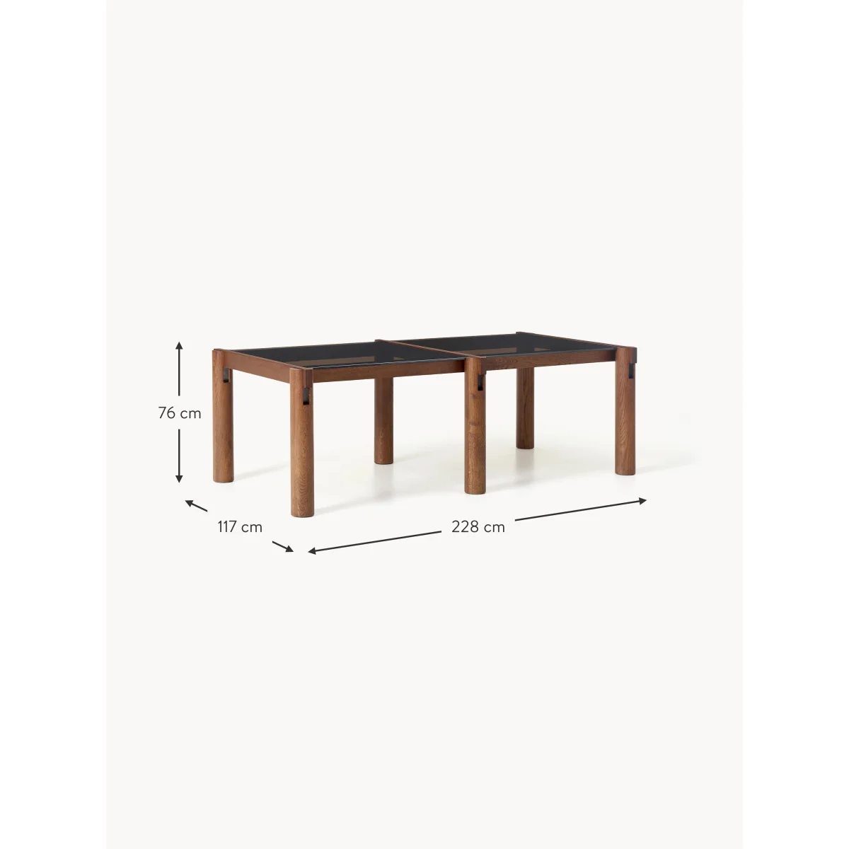 Oak Wood Dining Table Rory with Glass Tabletop, in various sizes – image 8