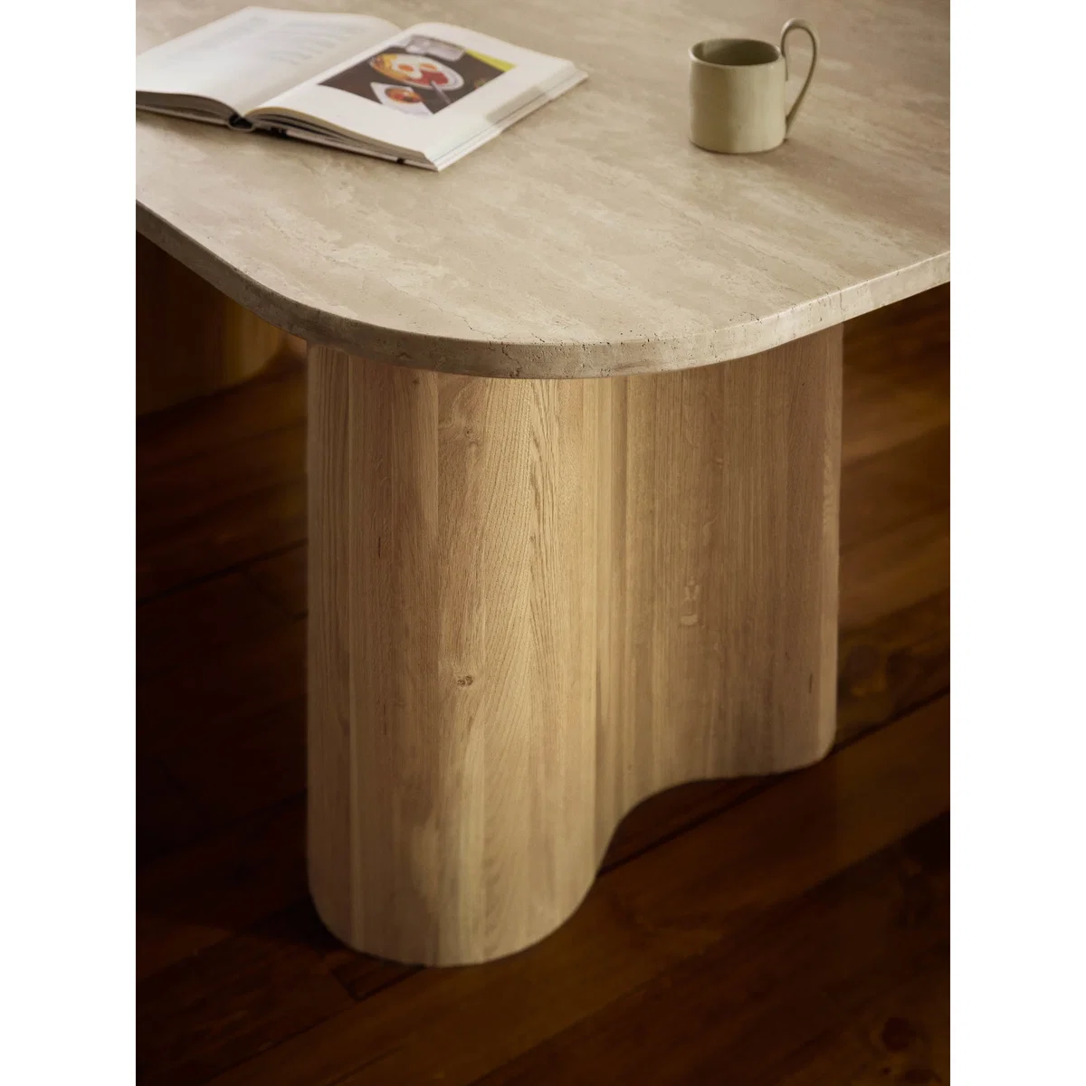 Oak Wood Dining Table Canyon with Travertine Top, in various sizes – image 7