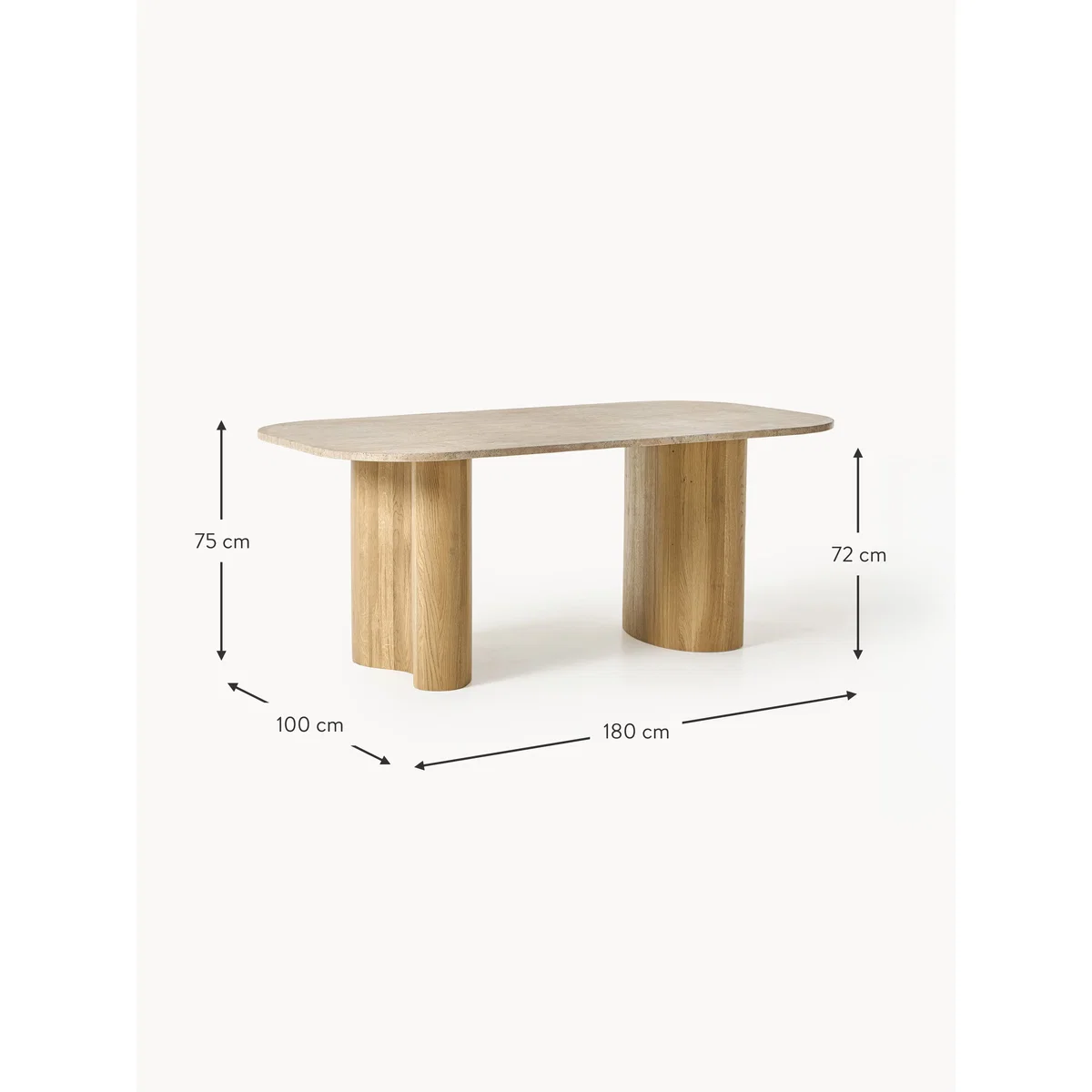 Oak Wood Dining Table Canyon with Travertine Top, in various sizes – image 8