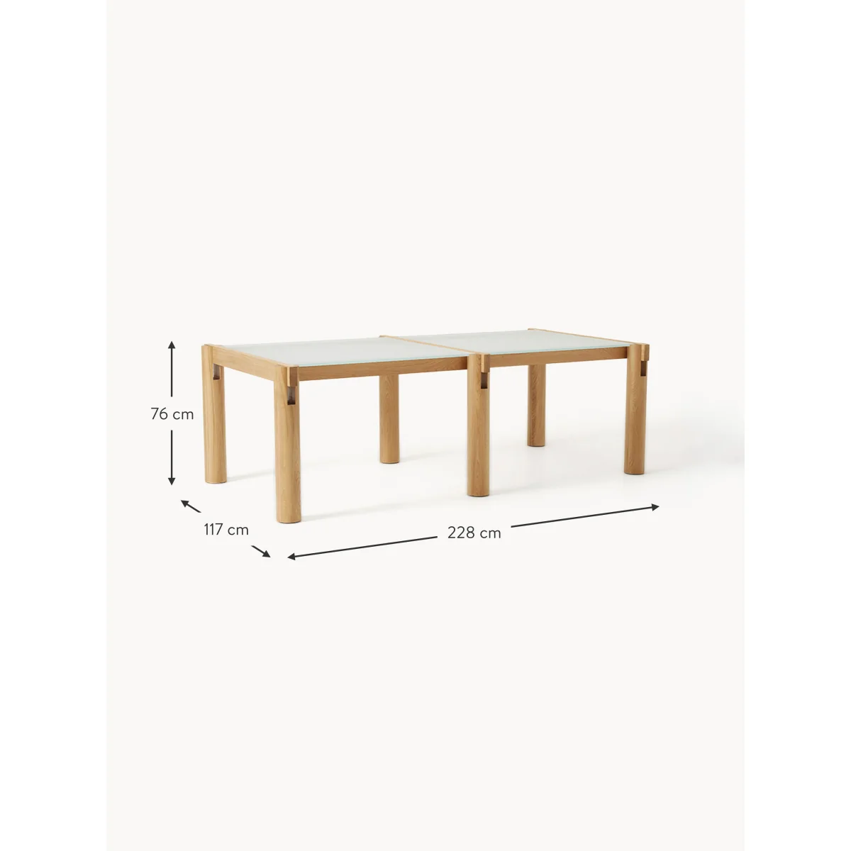 Oak Wood Dining Table Rory with Glass Tabletop, in various sizes – image 6