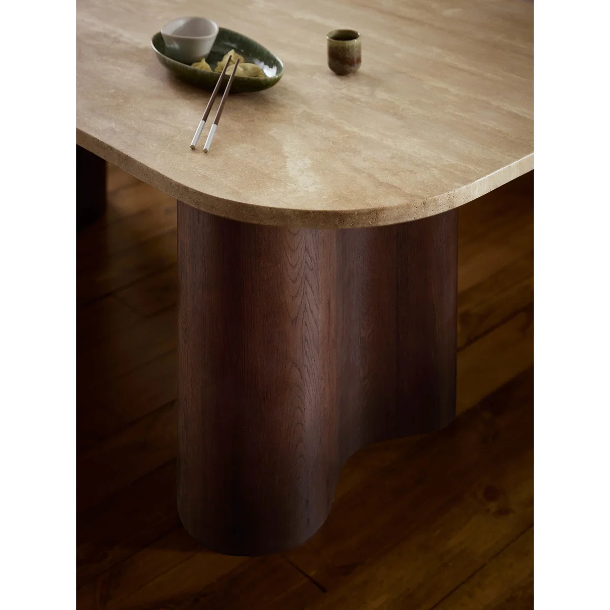 Oak Wood Dining Table Canyon with Travertine Top, in various sizes – image 7