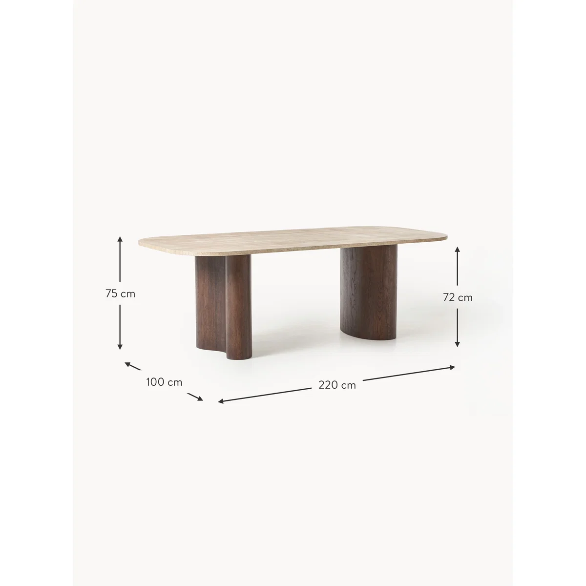 Oak Wood Dining Table Canyon with Travertine Top, in various sizes – image 8