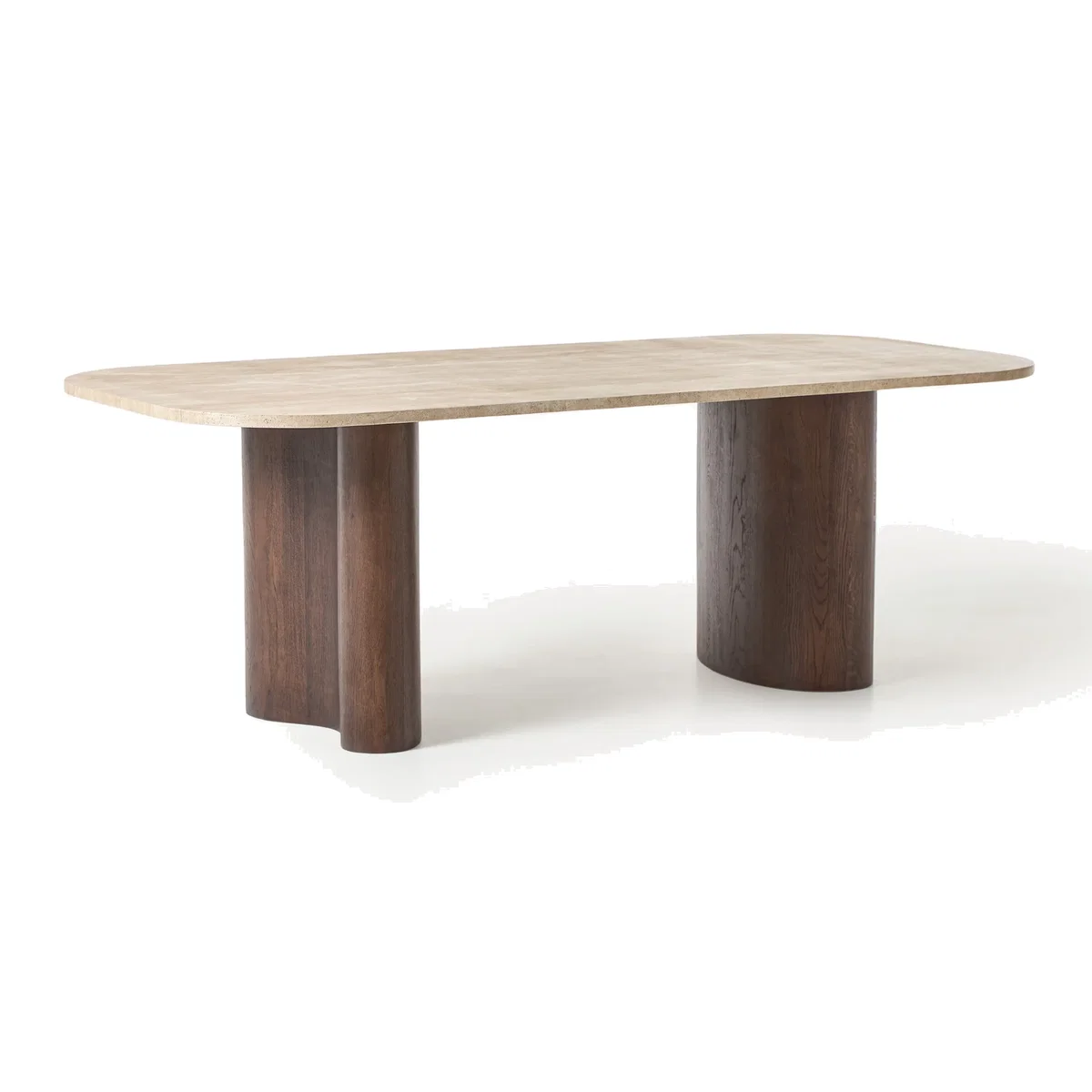 Oak Wood Dining Table Canyon with Travertine Top, in various sizes – image 1