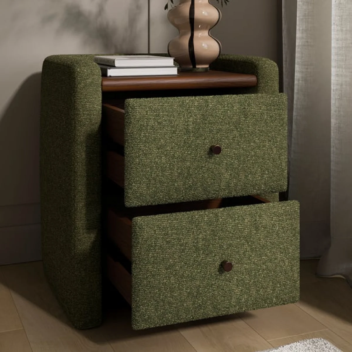 Squidge 2 Drawer Boucle Bedside Table – image 2