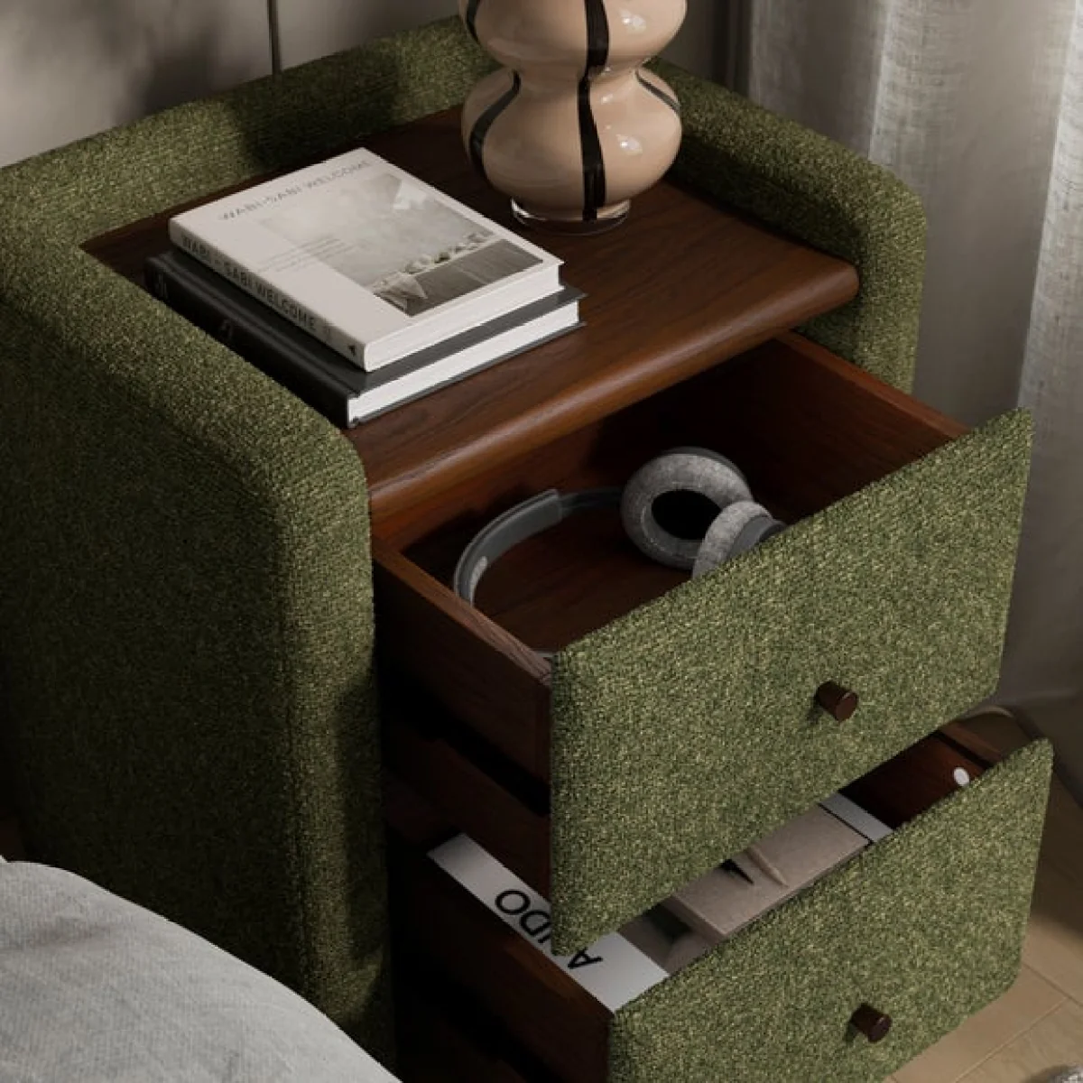 Squidge 2 Drawer Boucle Bedside Table – image 3
