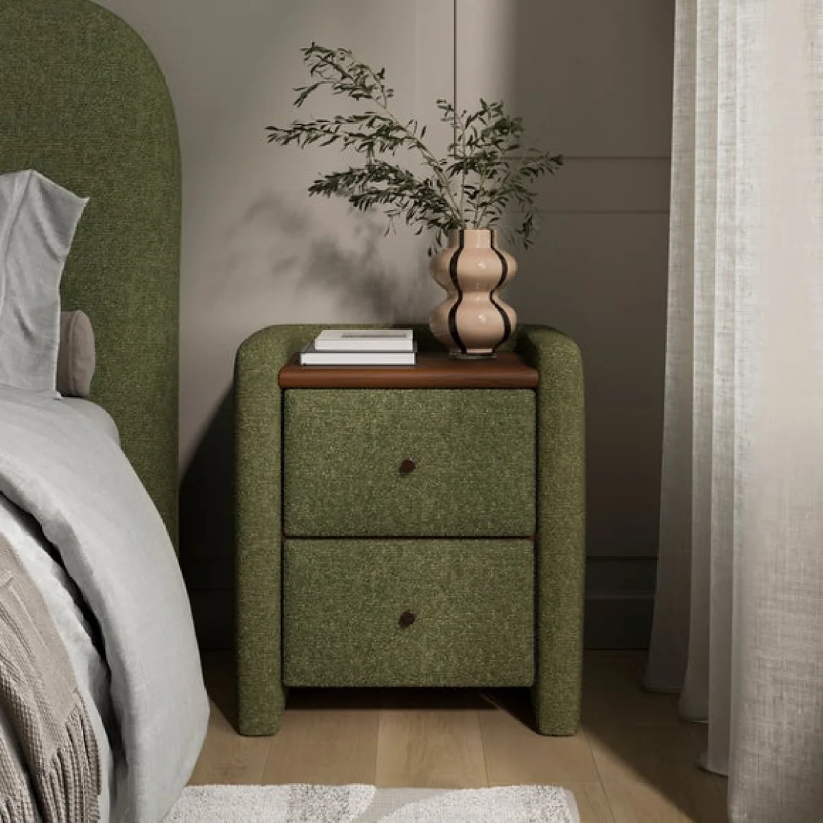 Squidge 2 Drawer Boucle Bedside Table – image 1