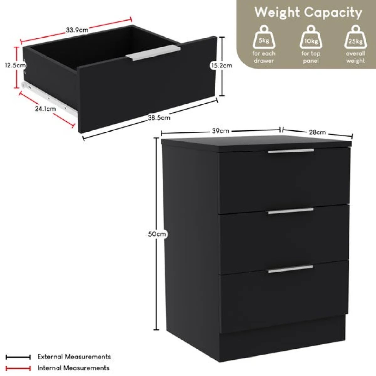Hayes 3 Drawer Bedside Table – image 6