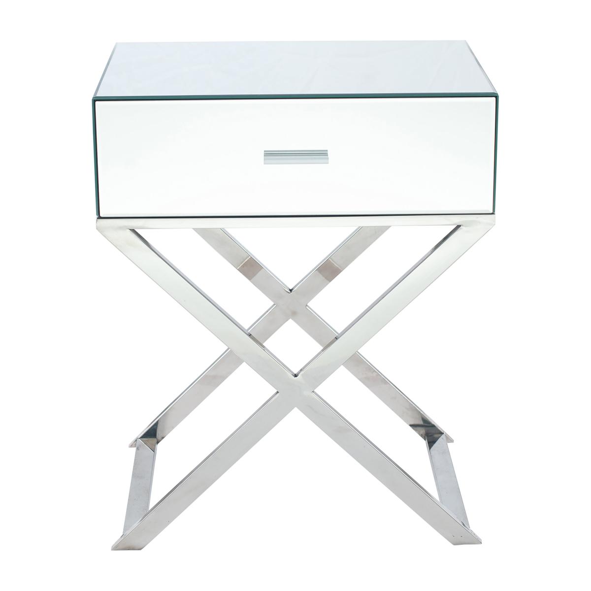 Pacific Rocco 1 Drawer Bedside Table, Mirrored Silver – image 2