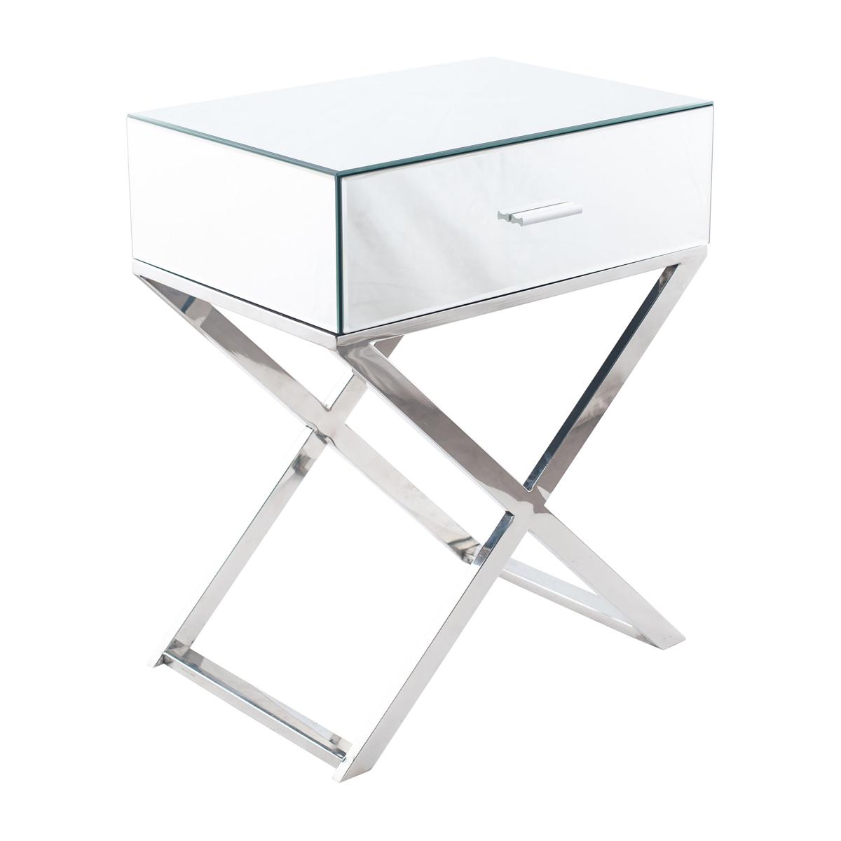 Pacific Rocco 1 Drawer Bedside Table, Mirrored Silver – image 3