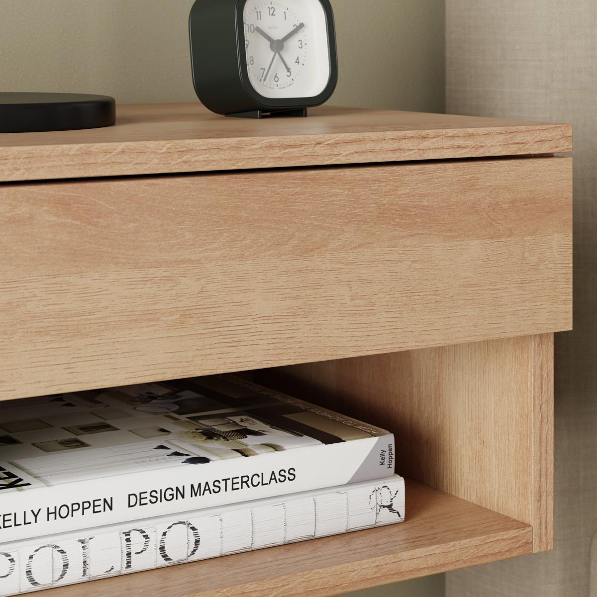 Henny 1 Drawer Floating Bedside Table, Light Oak Effect – image 5