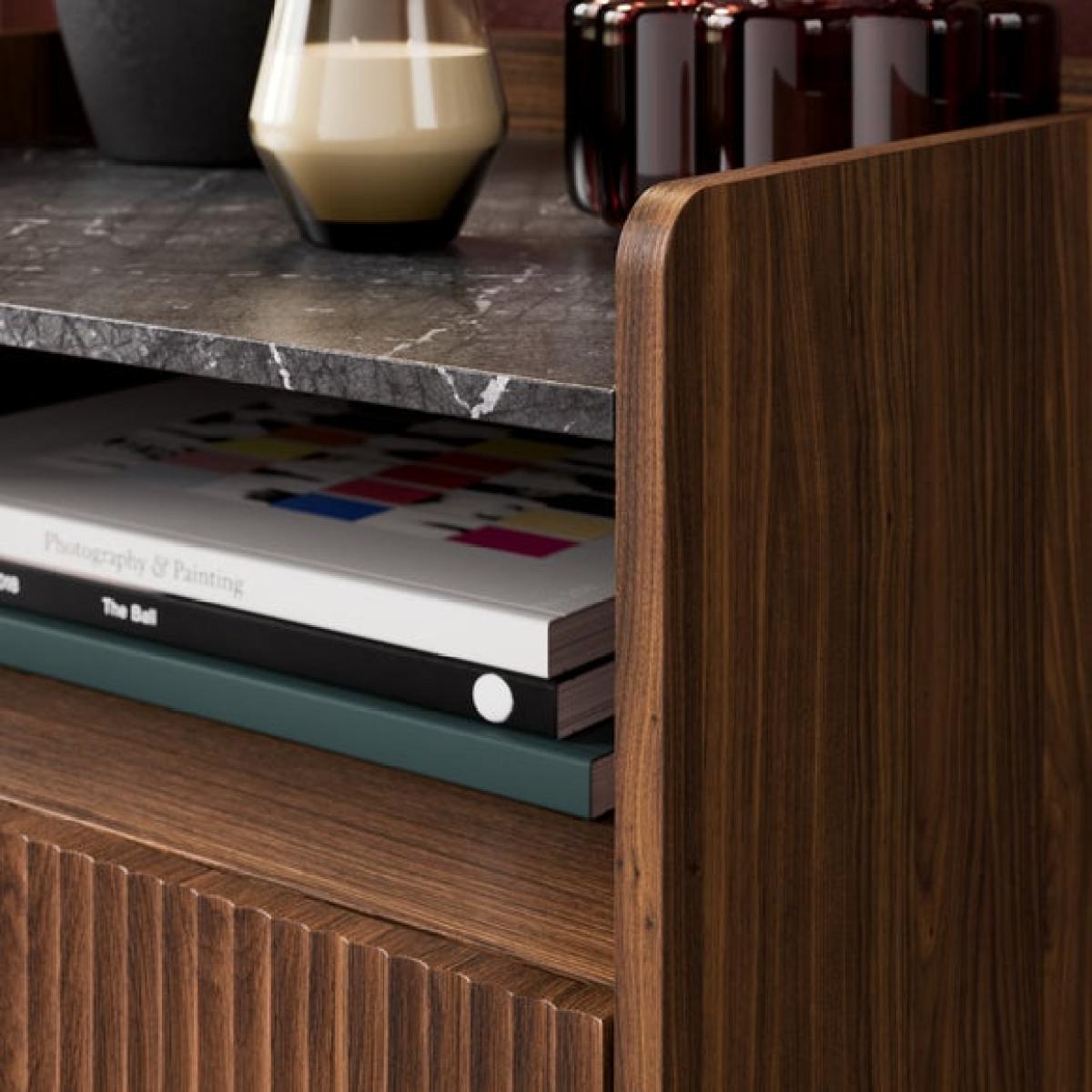Georgi Walnut & Marble Effect 1 Drawer Bedside Table – image 2