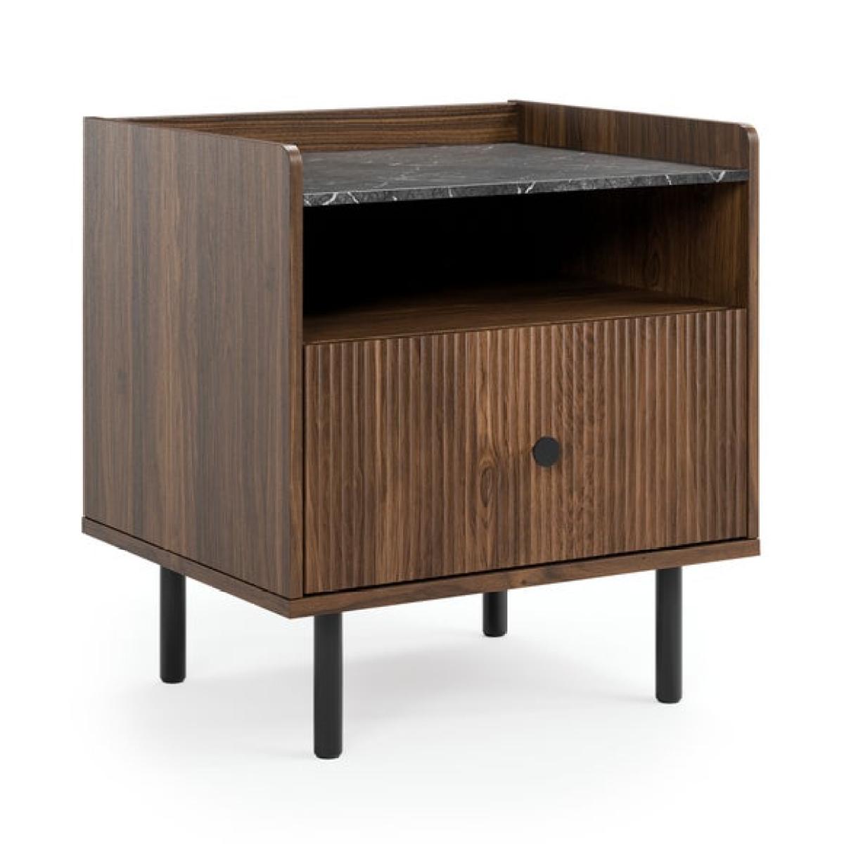 Georgi Walnut & Marble Effect 1 Drawer Bedside Table – image 4