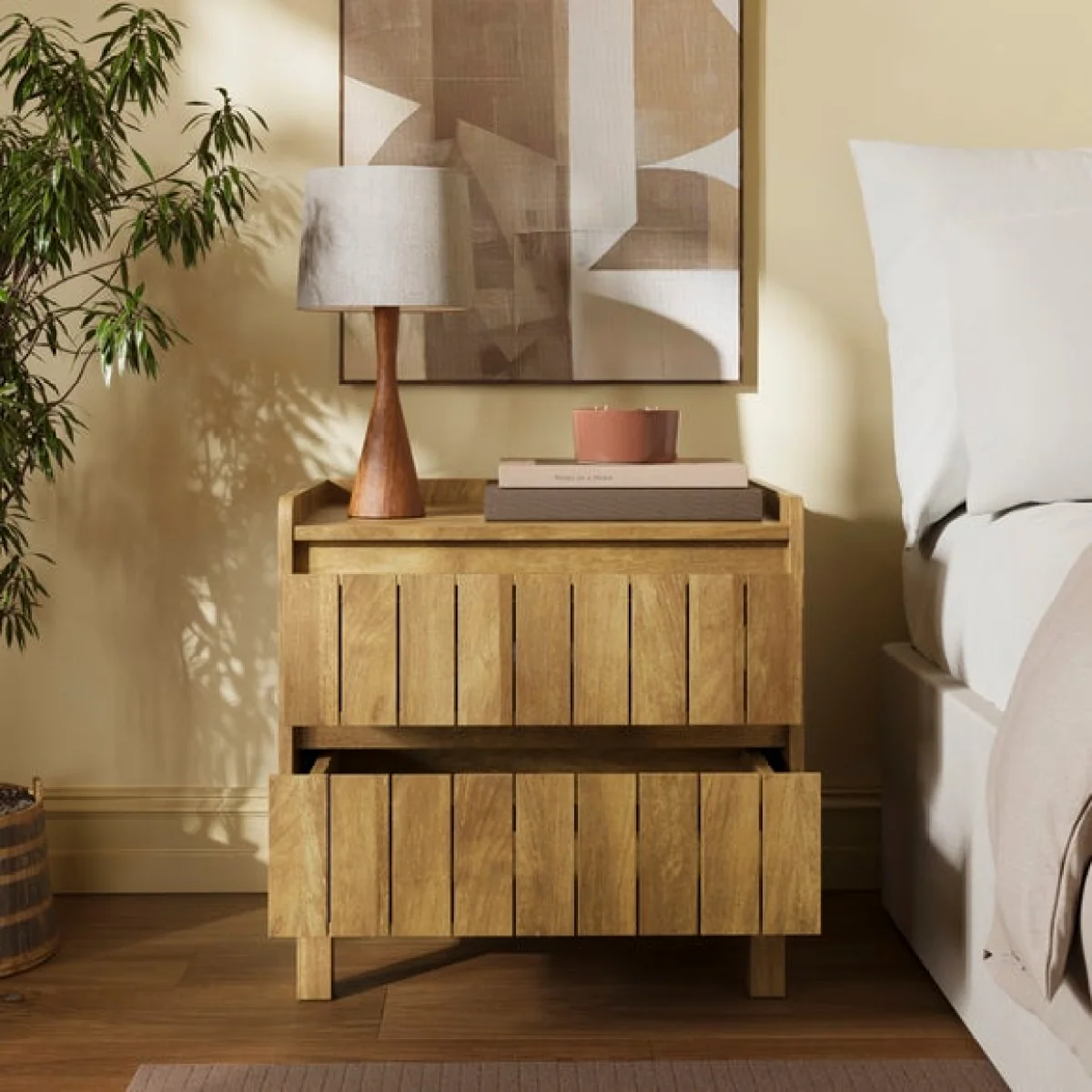 Humphrey 2 Drawer Bedside, Mango Wood Effect – image 2