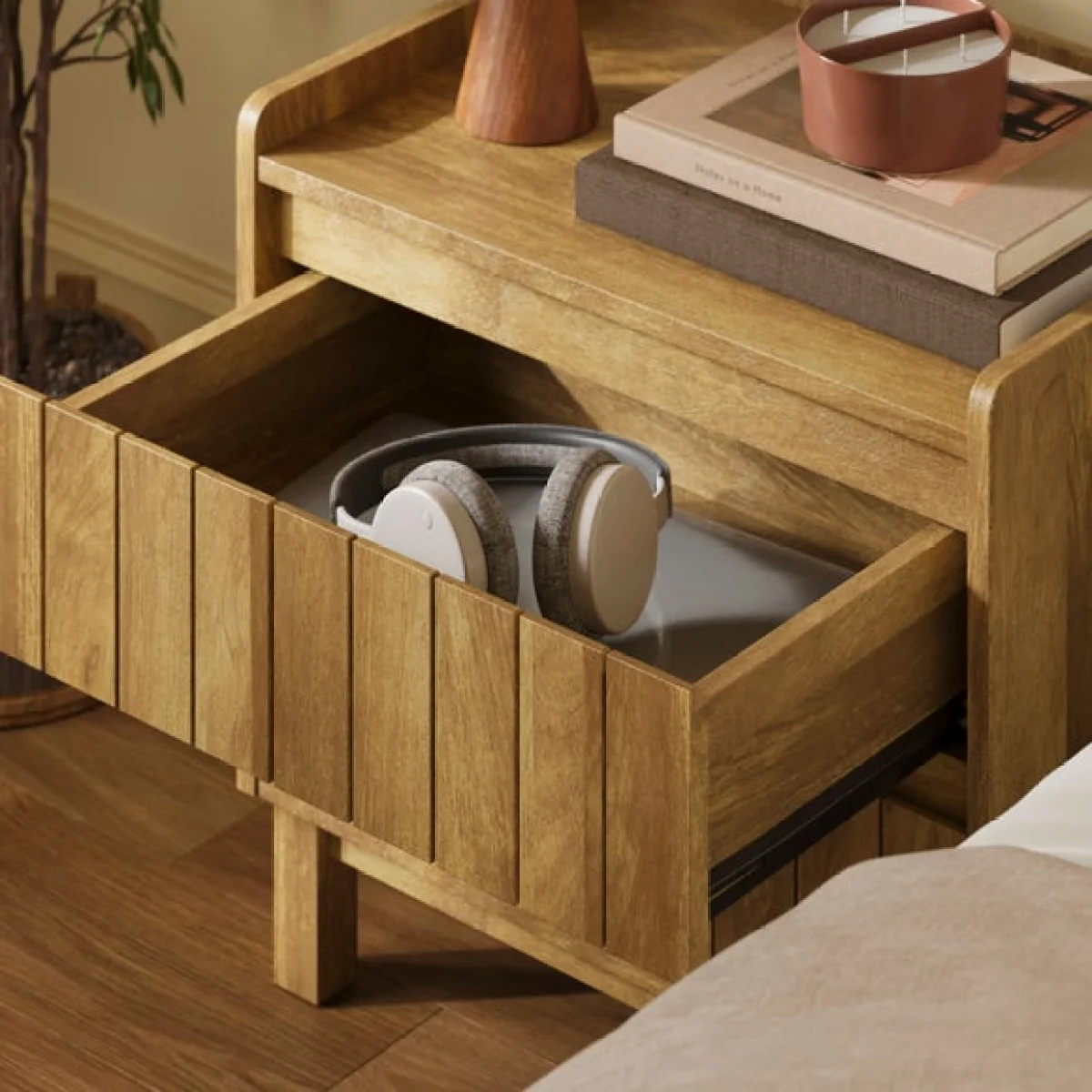 Humphrey 2 Drawer Bedside, Mango Wood Effect – image 3