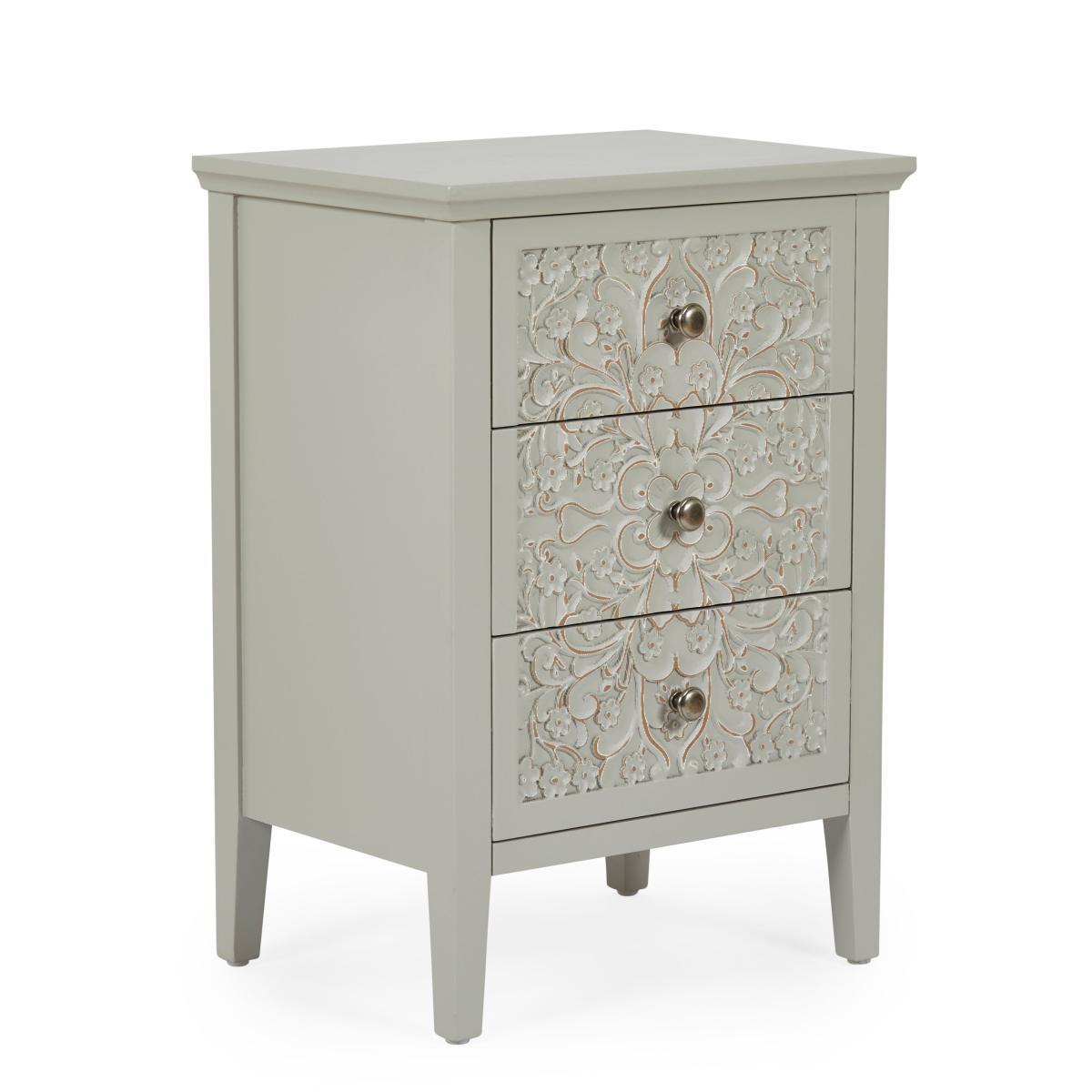 Josie Floral 3 Drawer Bedside Grey – image 3