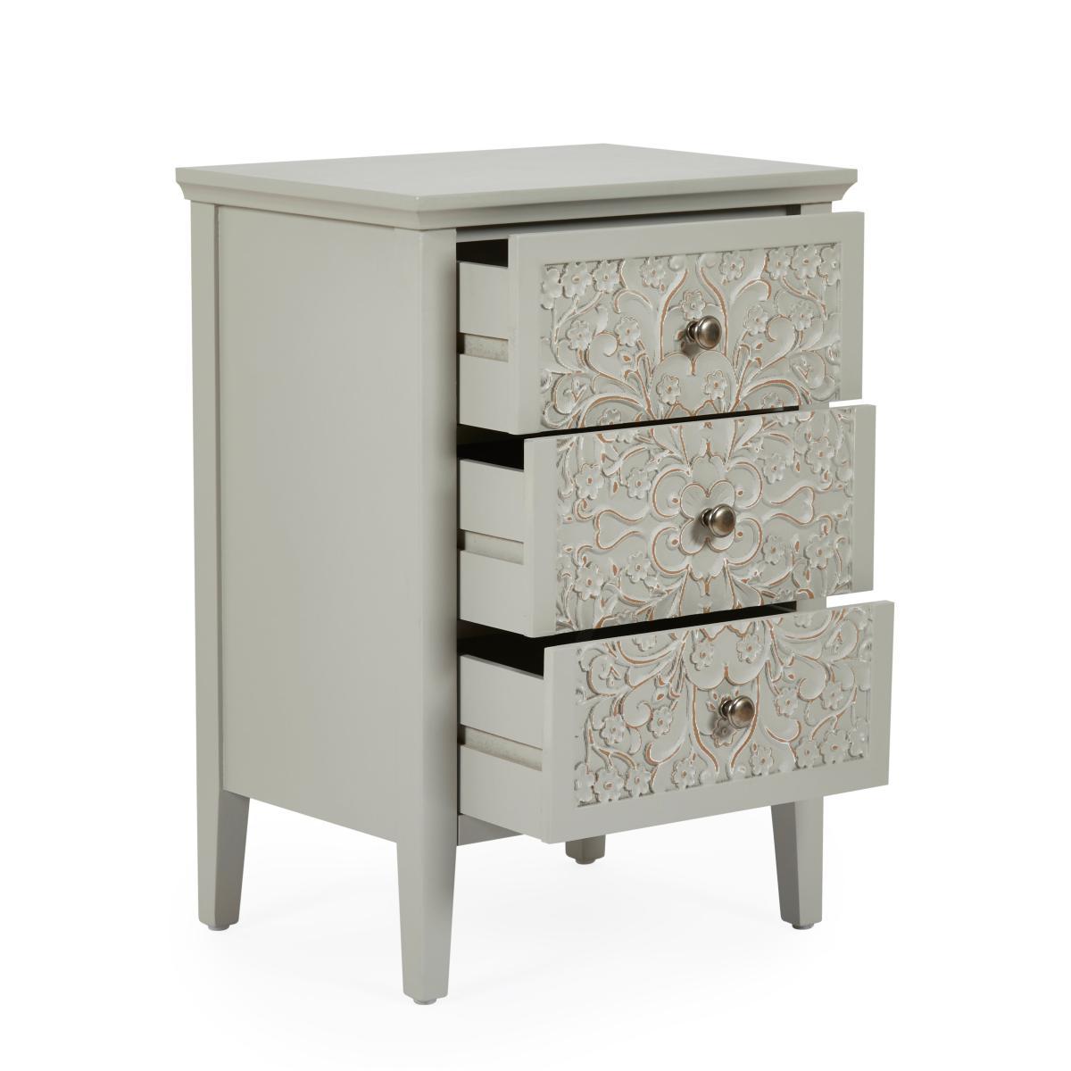 Josie Floral 3 Drawer Bedside Grey – image 4