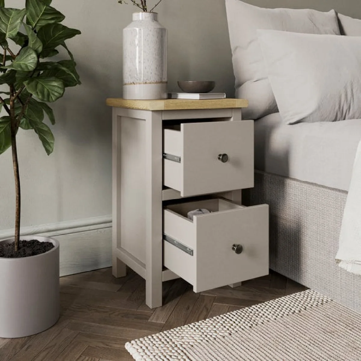 Olney Slim 2 Drawer Bedside Table – image 2