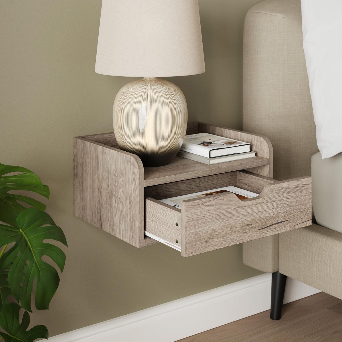 Cilla 1 Drawer Floating Bedside Table, Grey Oak Effect – image 2