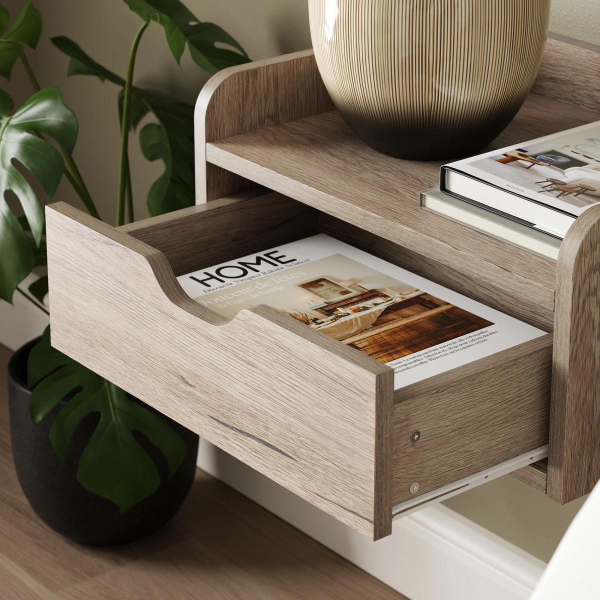 Cilla 1 Drawer Floating Bedside Table, Grey Oak Effect – image 3
