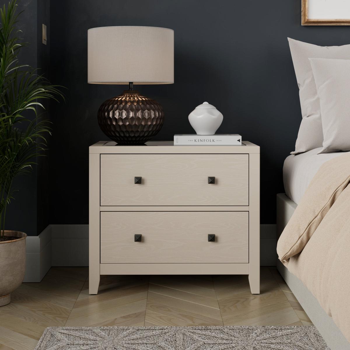 Malone Wide 2 Drawer Bedside Table, Natural Grey – image 2