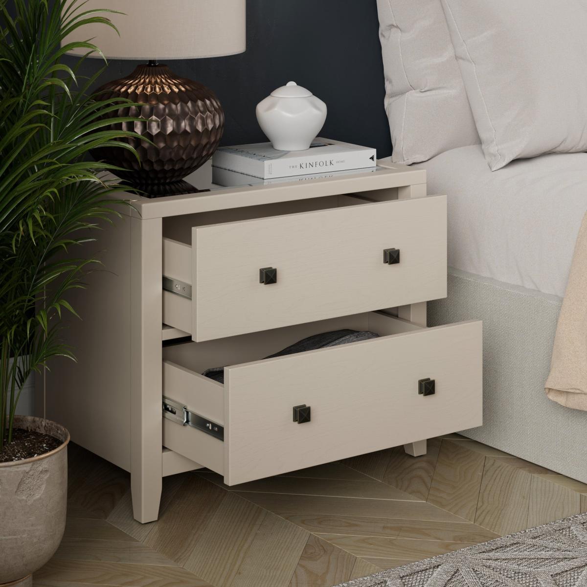 Malone Wide 2 Drawer Bedside Table, Natural Grey – image 3