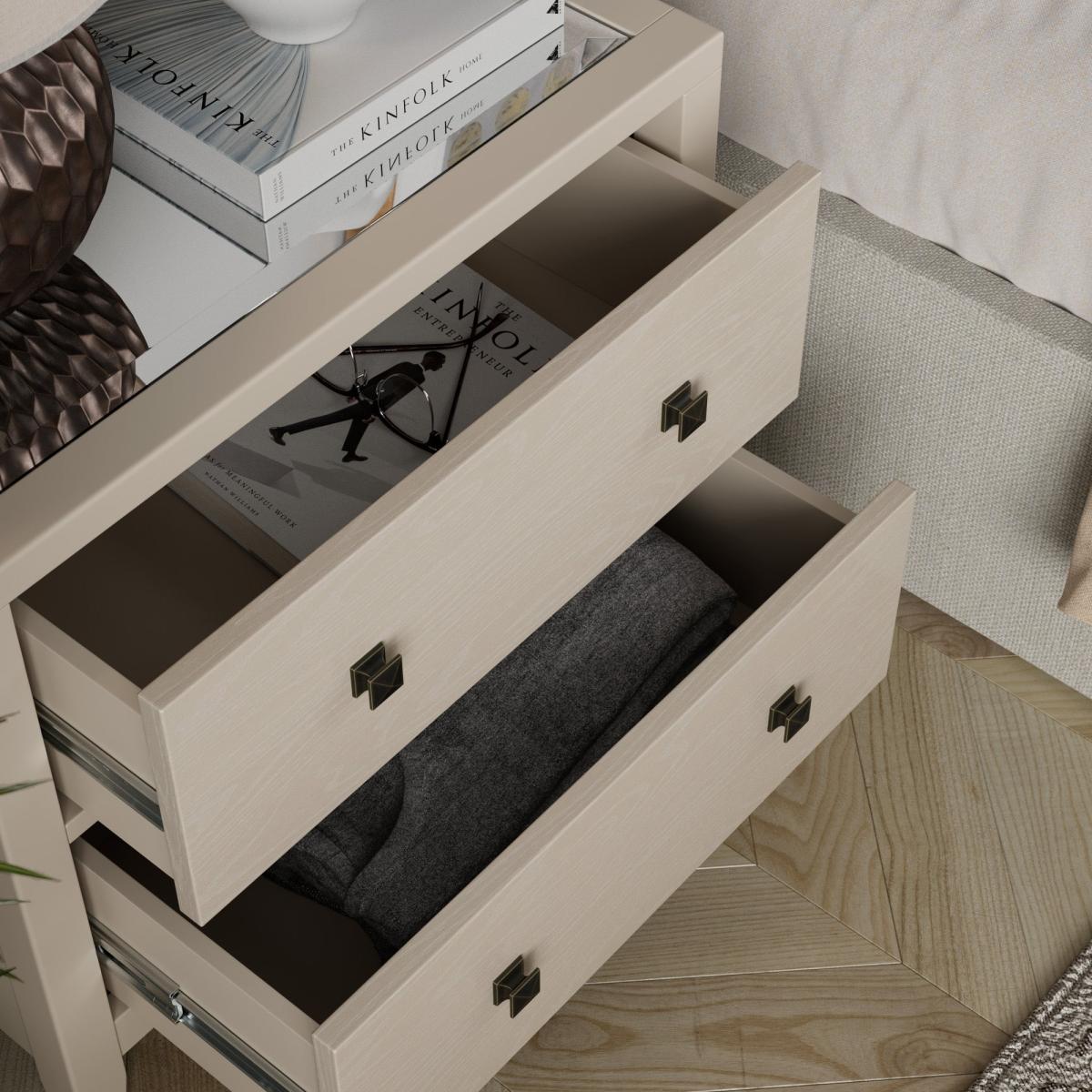 Malone Wide 2 Drawer Bedside Table, Natural Grey – image 6