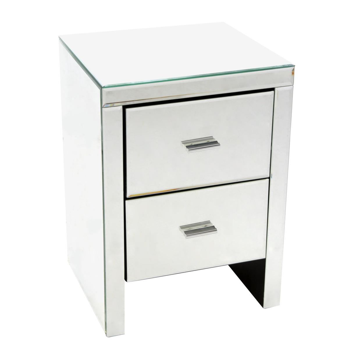 Venetian Mirrored 2 Drawer Bedside Table White – image 3