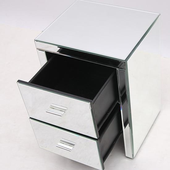 Venetian Mirrored 2 Drawer Bedside Table White – image 5