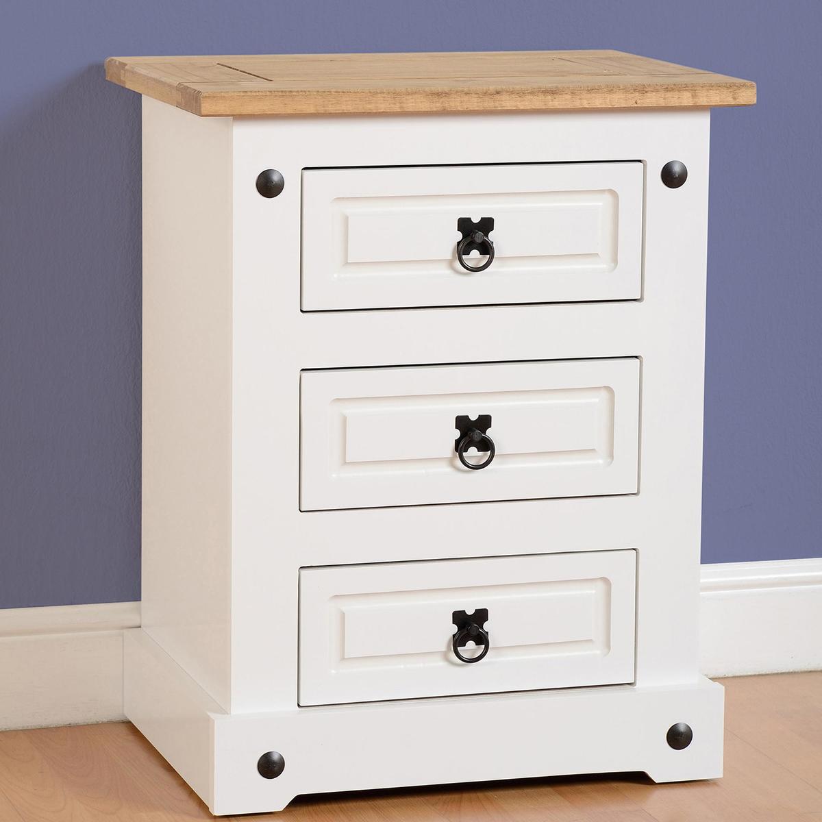 Corona 3 Drawer White Bedside Table White – image 2