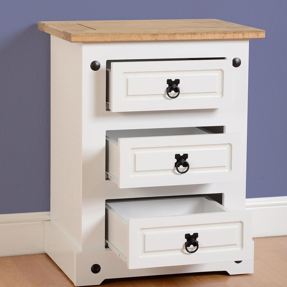 Corona 3 Drawer White Bedside Table White – image 3