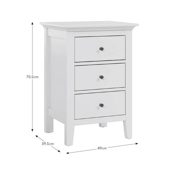 Lynton 3 Drawer Bedside Table, White – image 8