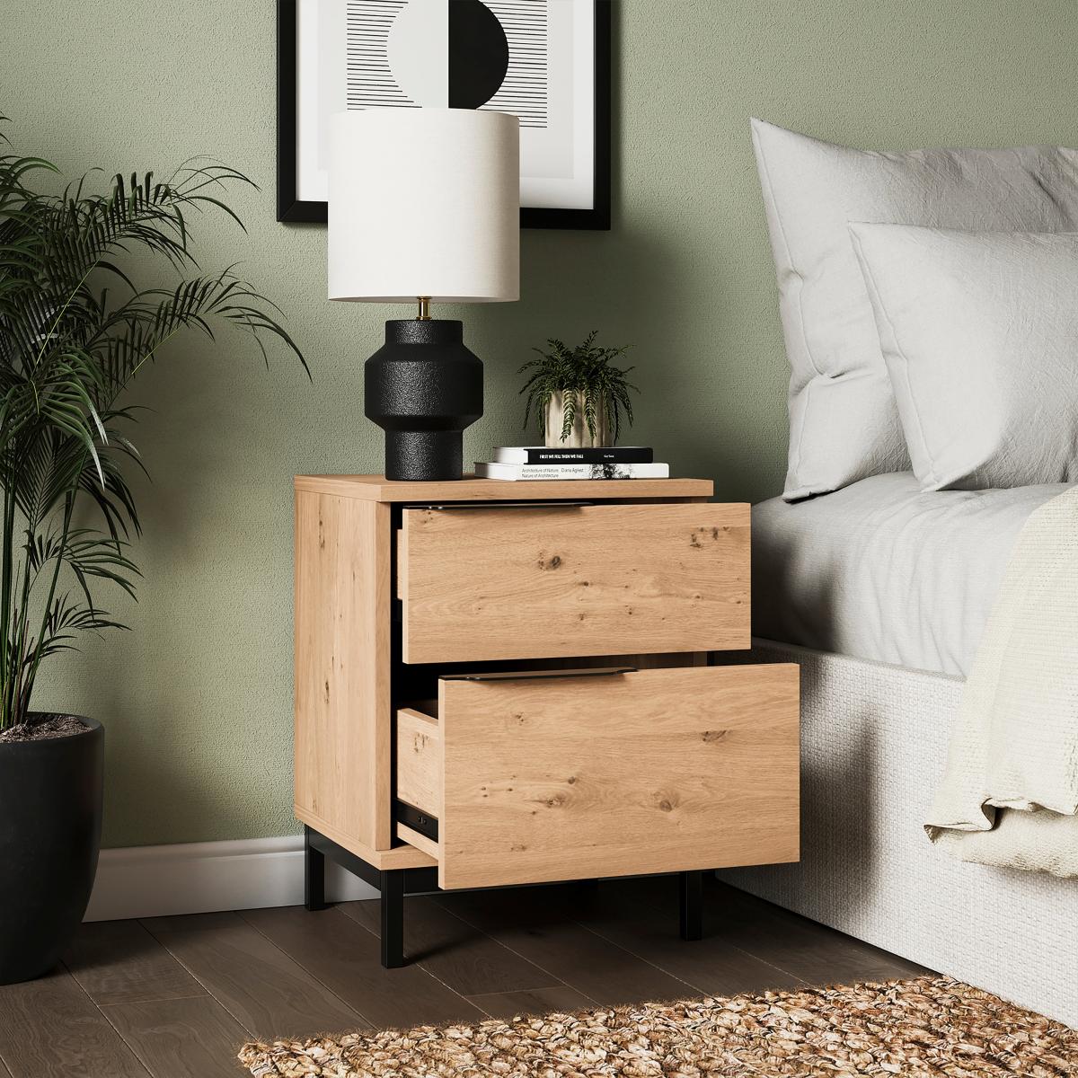 Reynolds 2 Drawer Bedside Table Rustic Oak Effect – image 2