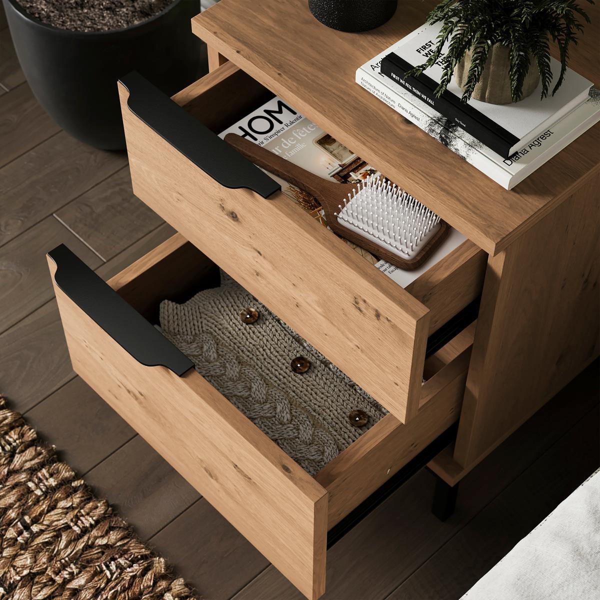 Reynolds 2 Drawer Bedside Table Rustic Oak Effect – image 3