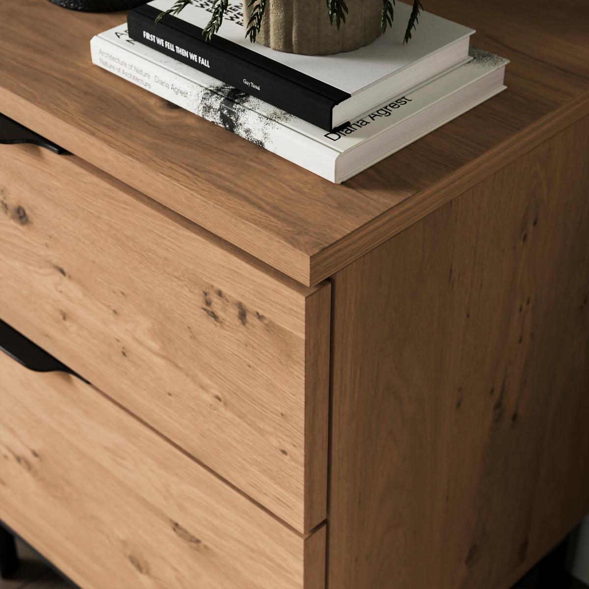 Reynolds 2 Drawer Bedside Table Rustic Oak Effect – image 6