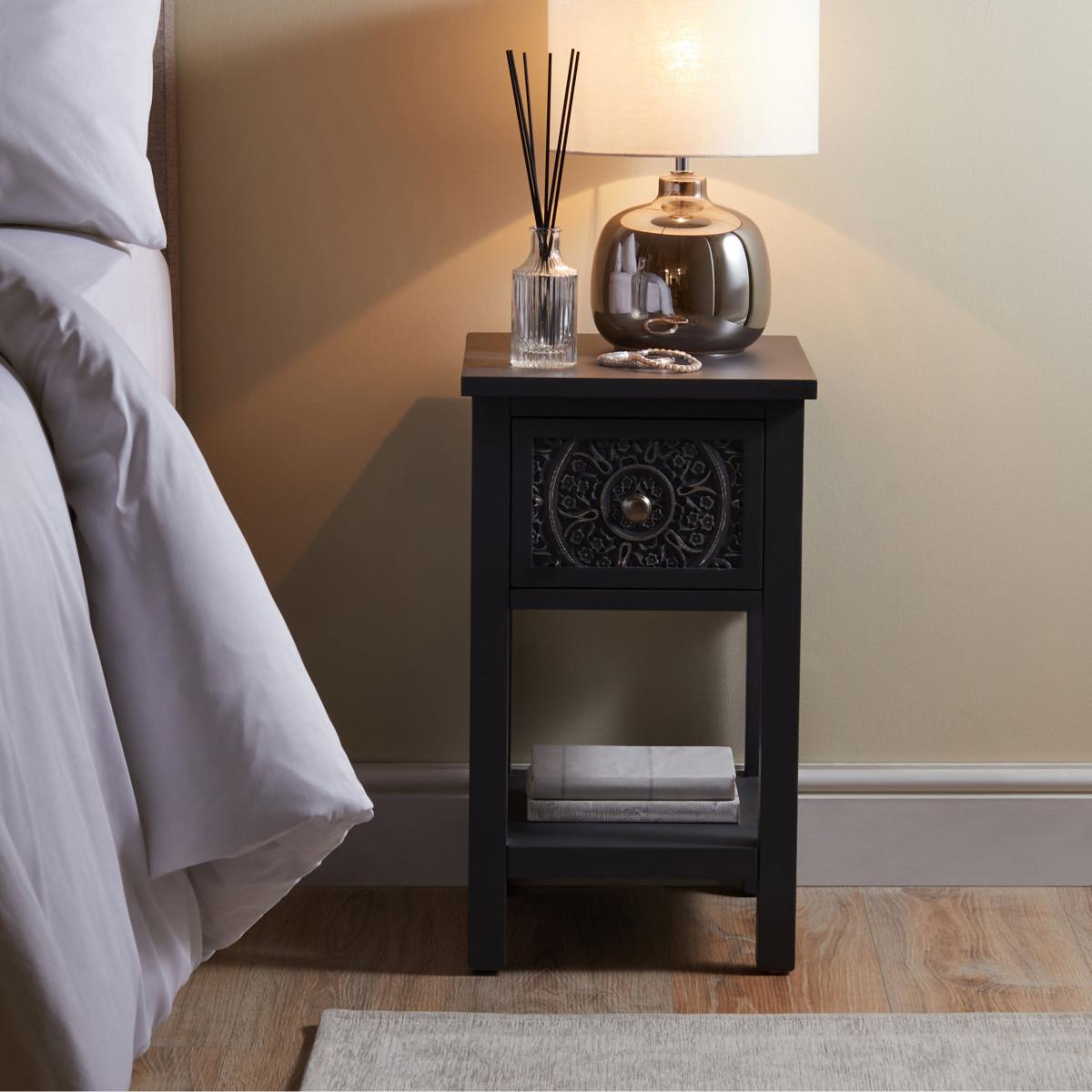 Samira Charcoal 1 Drawer Bedside Charcoal – image 7