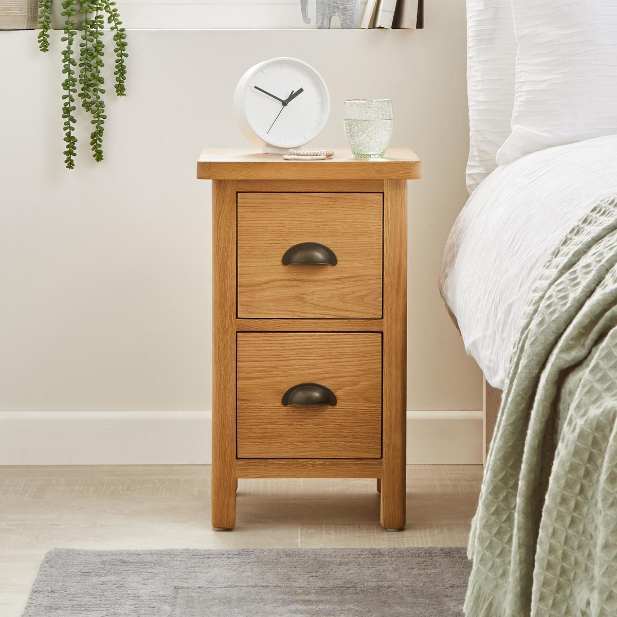 Brixham Oak 2 Drawer Bedside Table Oak – image 3