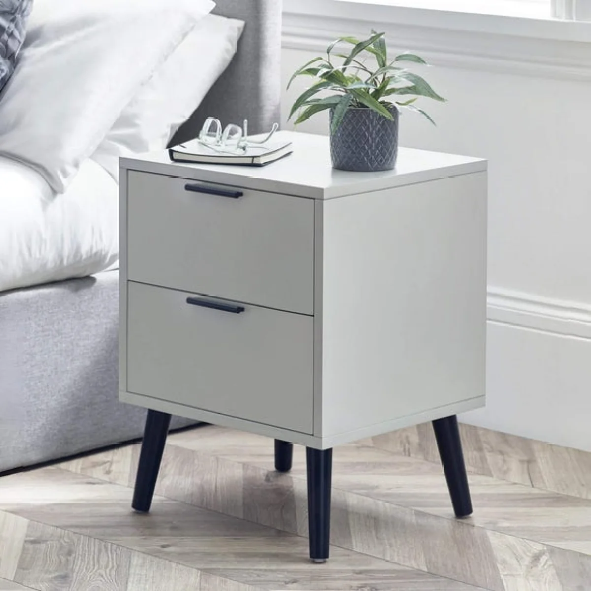 Return - Alba 2 Drawer Bedside Table, Silk Grey – image 1