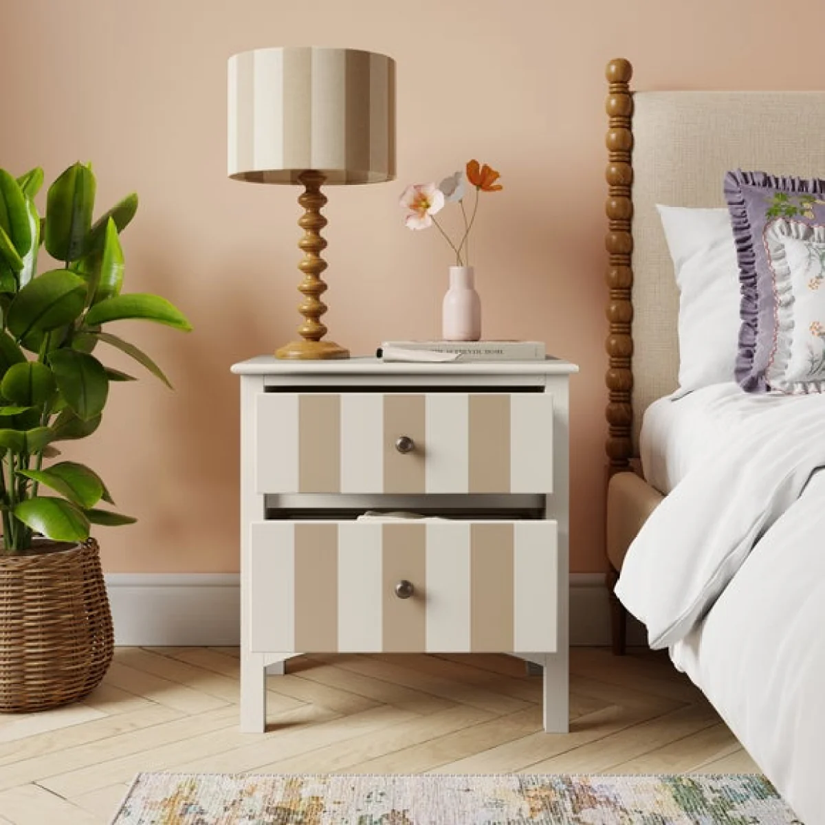 Beatrice Wide 2 Drawer Bedside Table – image 2