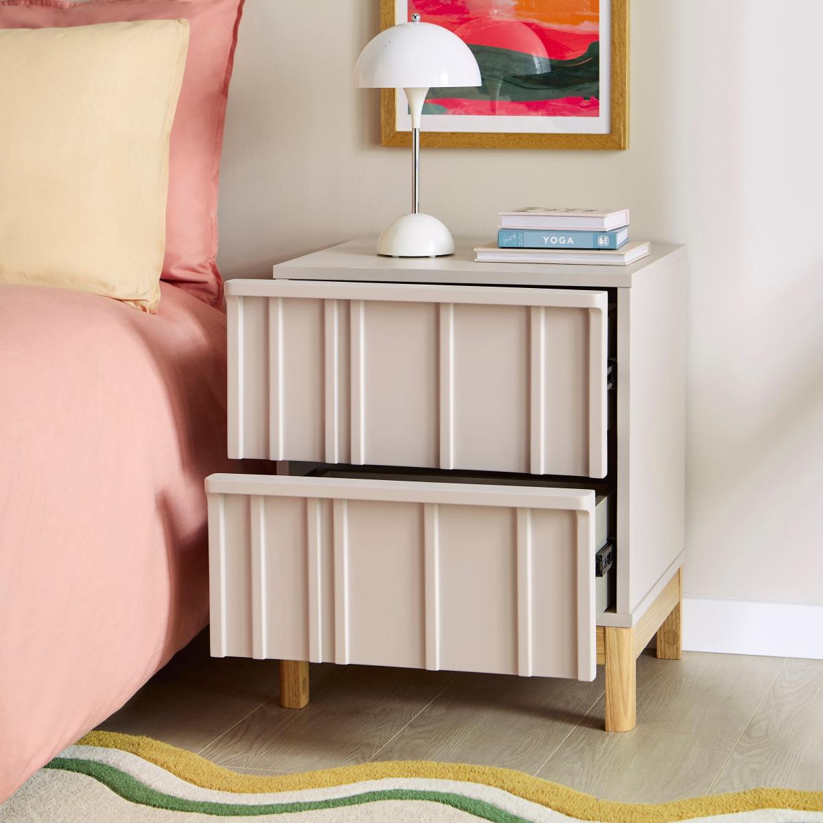 Elements Thompson 2 Drawer Bedside Table, Mushroom Grey Mushroom (Grey) – image 2