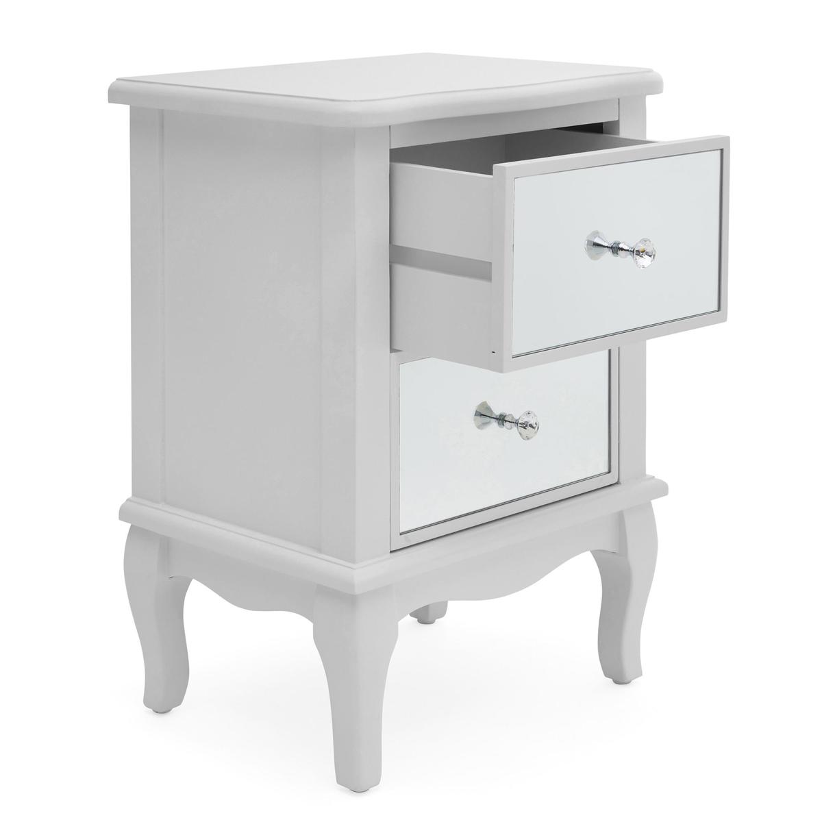 Palais Mirrored Grey 2 Drawer Bedside Table Grey – image 4