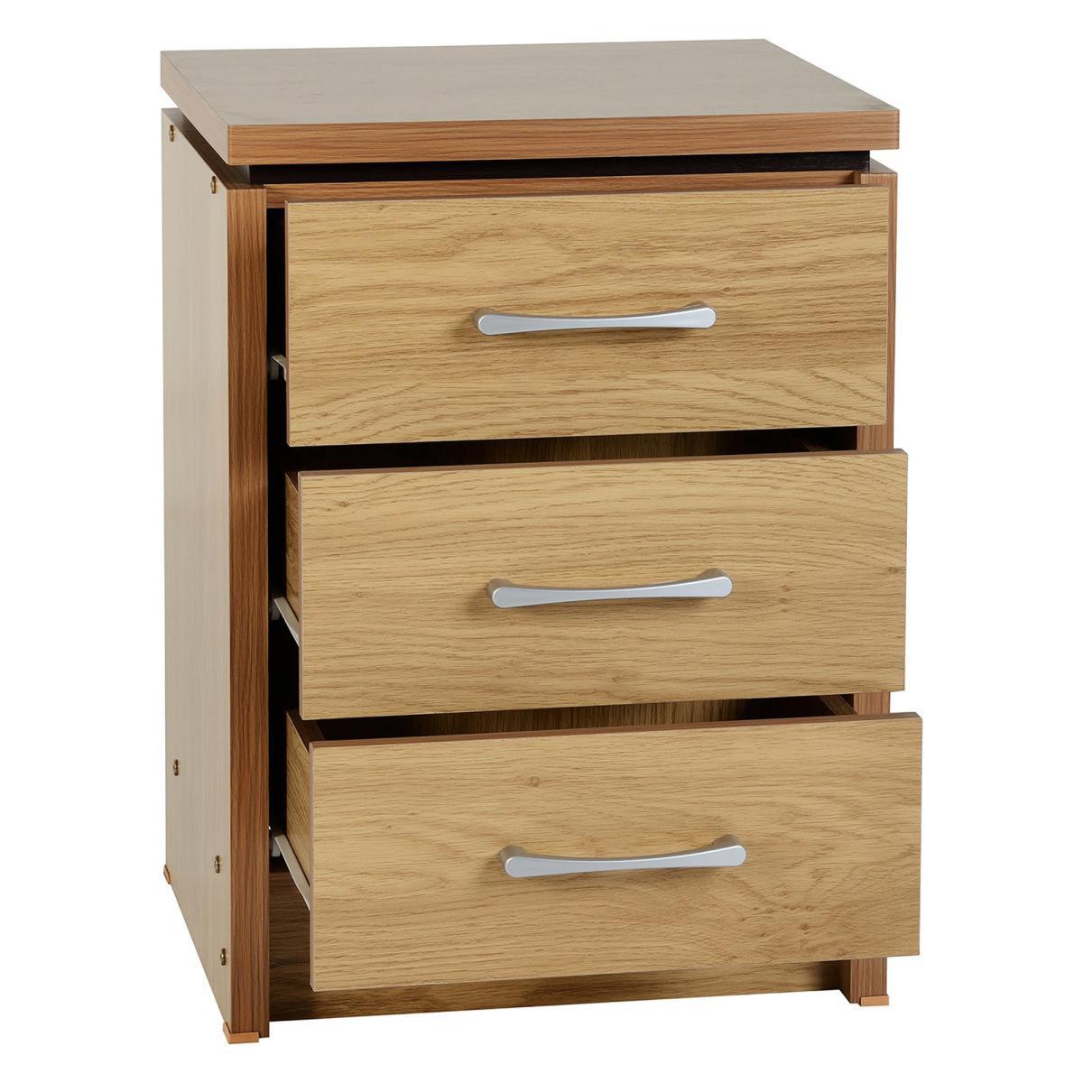 Charles 3 Drawer Oak Bedside Table Brown – image 2