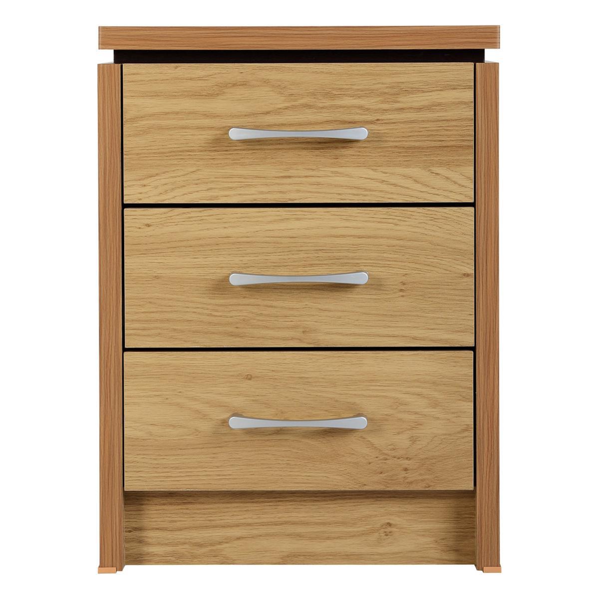 Charles 3 Drawer Oak Bedside Table Brown – image 3