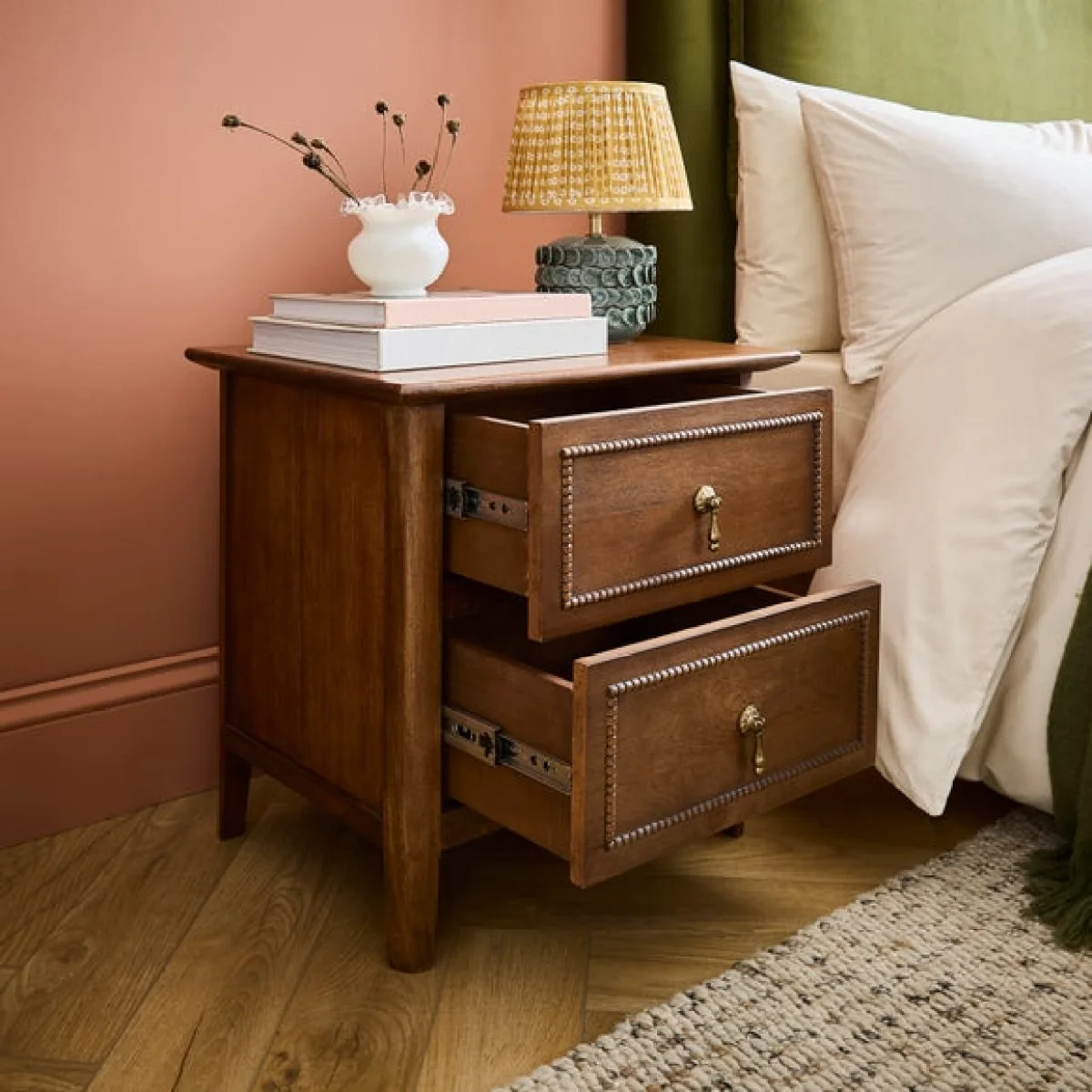 Ettie Beaded 2 Drawer Bedside Table, Mango Wood – image 2