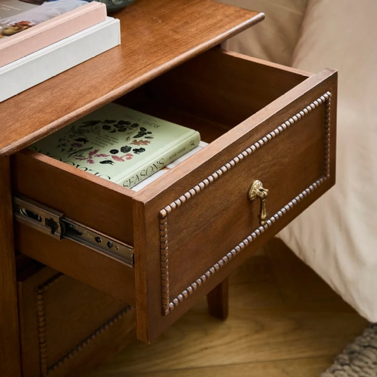 Ettie Beaded 2 Drawer Bedside Table, Mango Wood – image 3