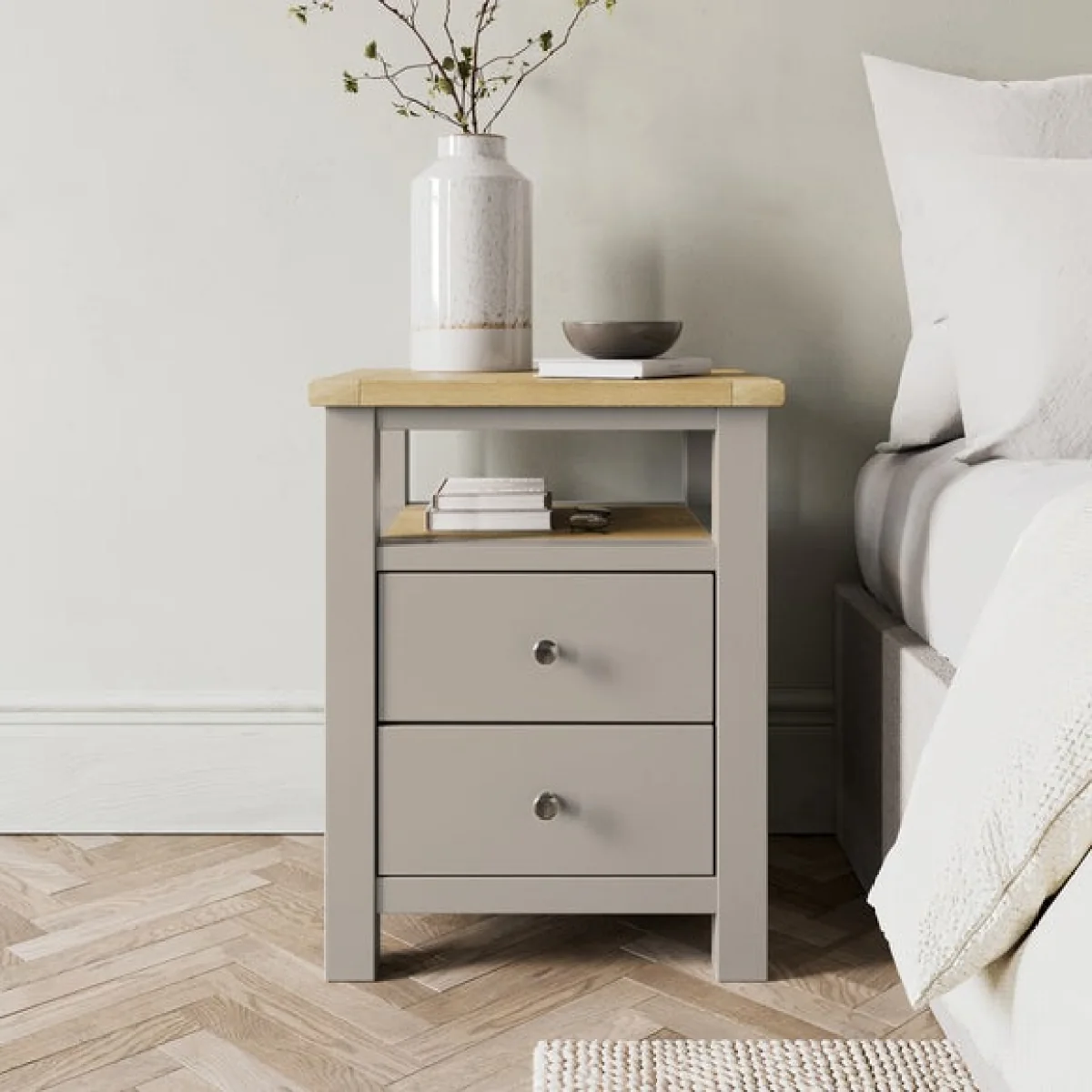 Olney Set of 2 Stone 2 Drawer Bedside Tables – image 2