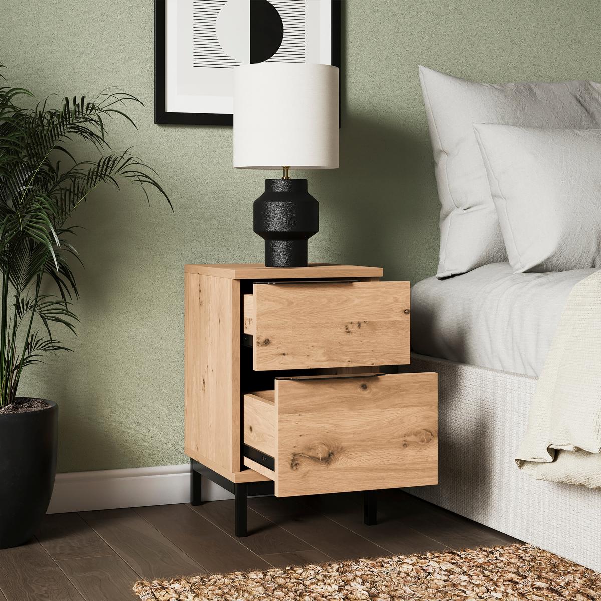 Reynolds Slim Bedside Table Rustic Oak Effect – image 2